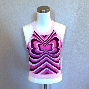 Witty Fox | Pink Retro Design Young Contemporary Top Fitted Wide Open Sides NWT